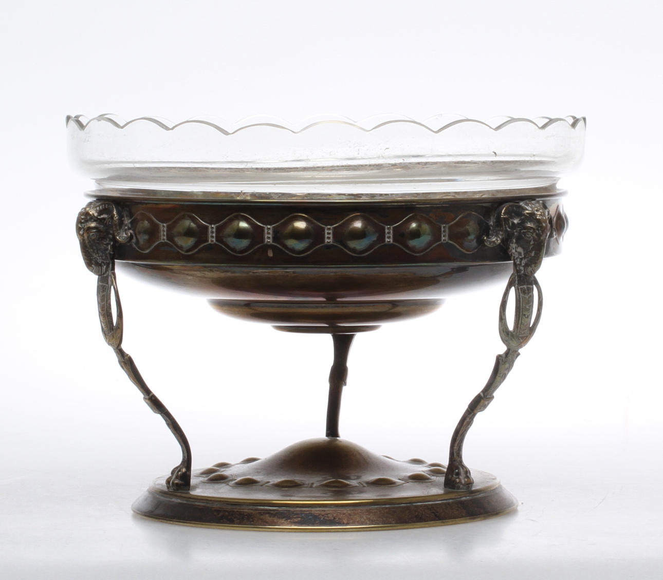 BLOMSTERSKÅL, med glasinsats, nysilver, 1900-tal.