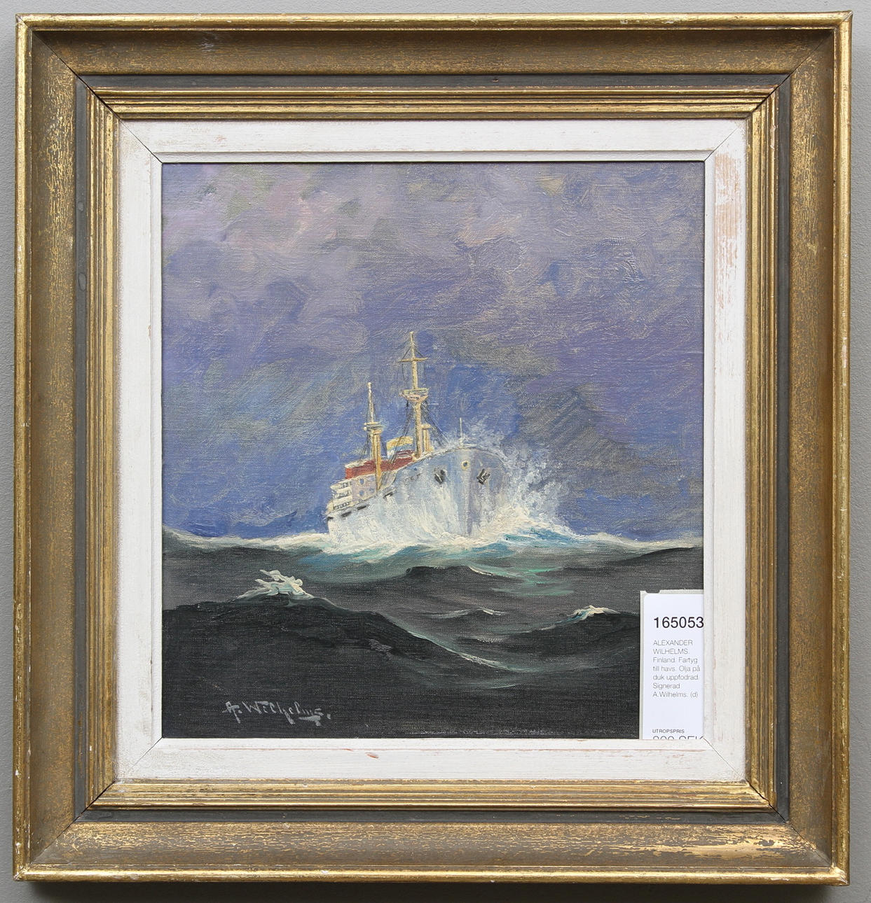 ALEXANDER WILHELMS. Finland. Fartyg till havs. Olja på duk uppfodrad. Signerad A.Wilhelms.