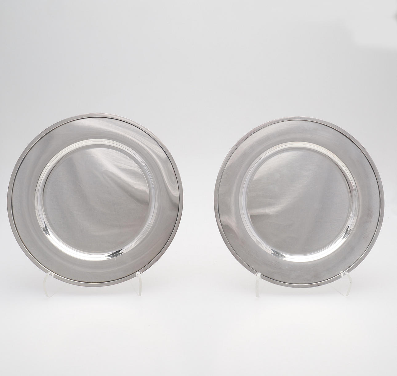 POUL BANG. PLATES, A PAIR, STERLING SILVER, DENMARK.