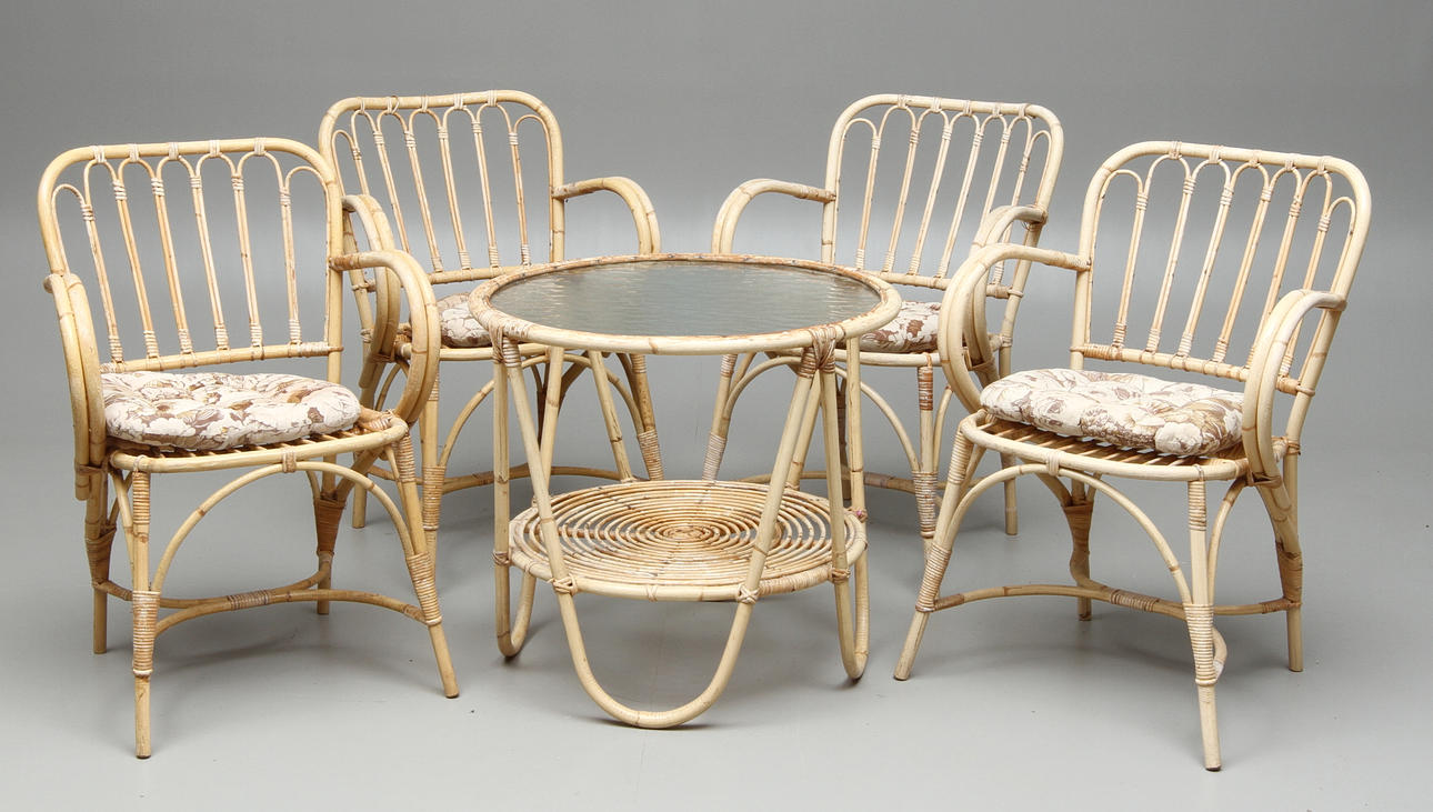 TRÄDGÅRDSGRUPP, 5 delar, rotting, 1900-tal.