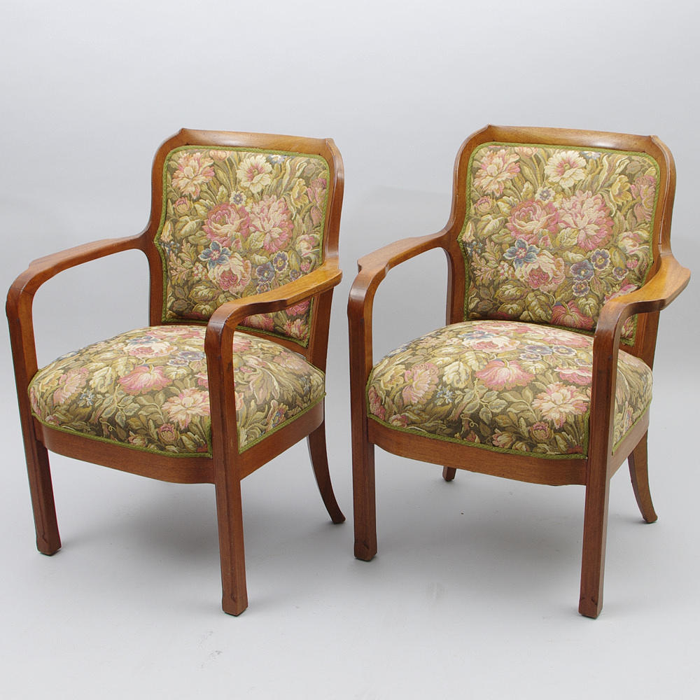 FÅTÖLJER, 1 par, mahogny, jugendstil.