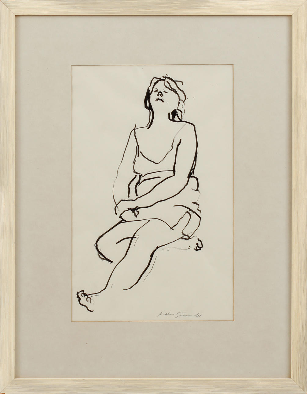 NIKLAS GÖRAN. Modell, tusch, signerad.