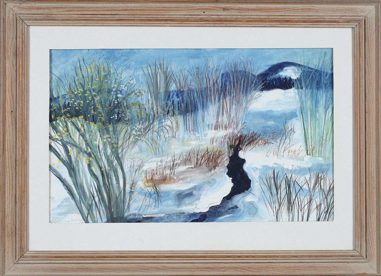 GUDRUN BARKELIUS. Spring winter landscape, gouache, signed.