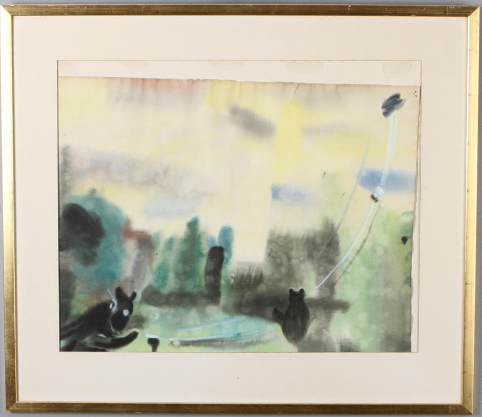 VERNER MOLIN. Landskapskomposition, blandteknik, signerad och daterad 1948.