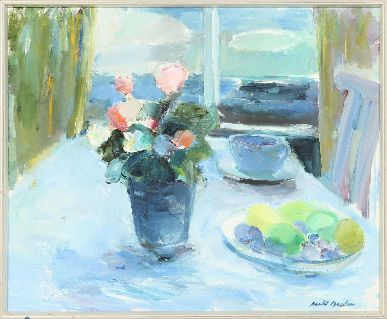 BERTIL BROLIN. "Blommor och frukter". Olja på duk. Signerad.