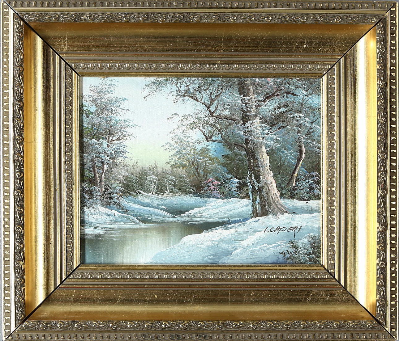 IRENE CAFIERI. Oil on canvas, Winter landscape, signed.