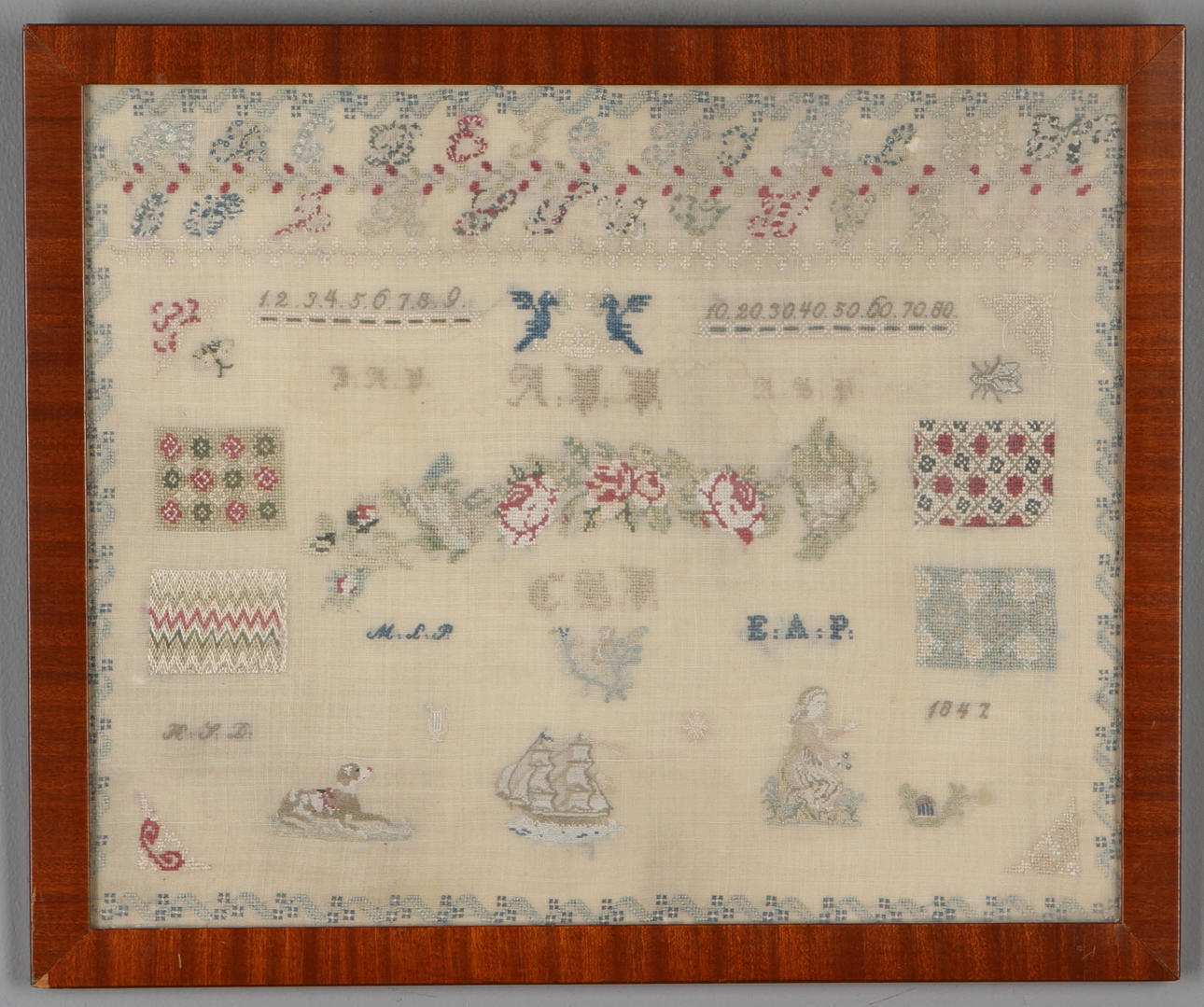 MÄRKTAVLA, broderi, allmoge, daterad 1842.