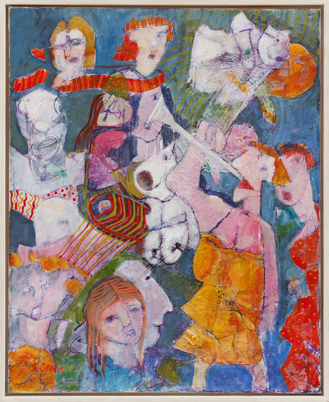 SOFIA OCAÑA. 2 piezas, composiciones figurativas, óleo sobre lienzo, firmadas.