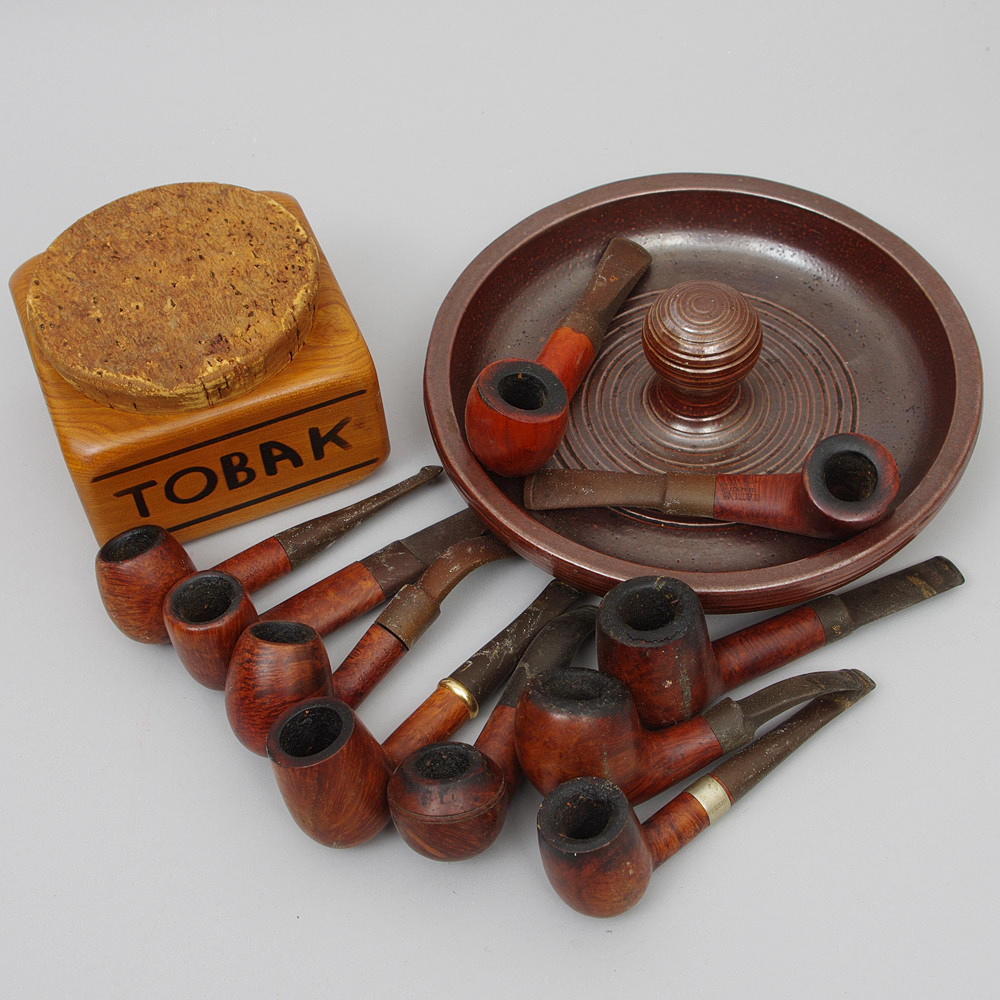 PIPOR, TOBAKSBURK SAMT ASKFAT, bl.a. Höganäs.