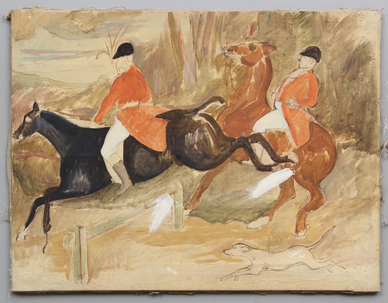 GÖSTA VON HENNIGS. TILLSKRIVEN. Engelsk rävjakt. Skiss, olja på duk. Osignerad.