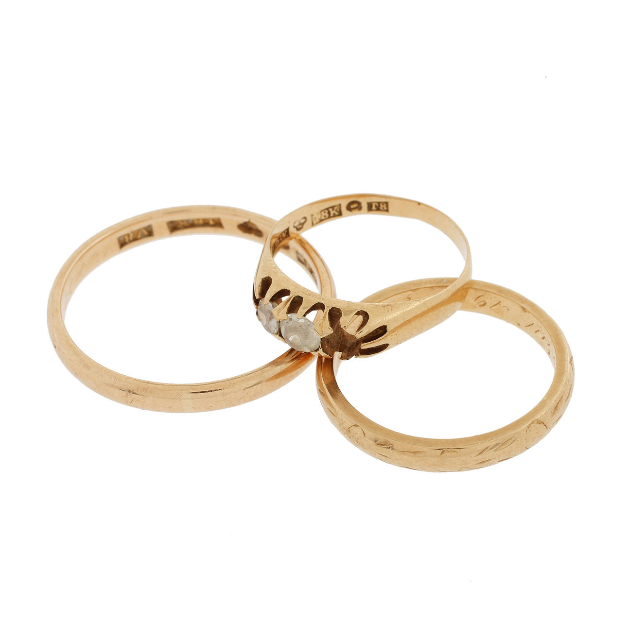 RINGAR, 3 st, 18k guld, 8,9g.