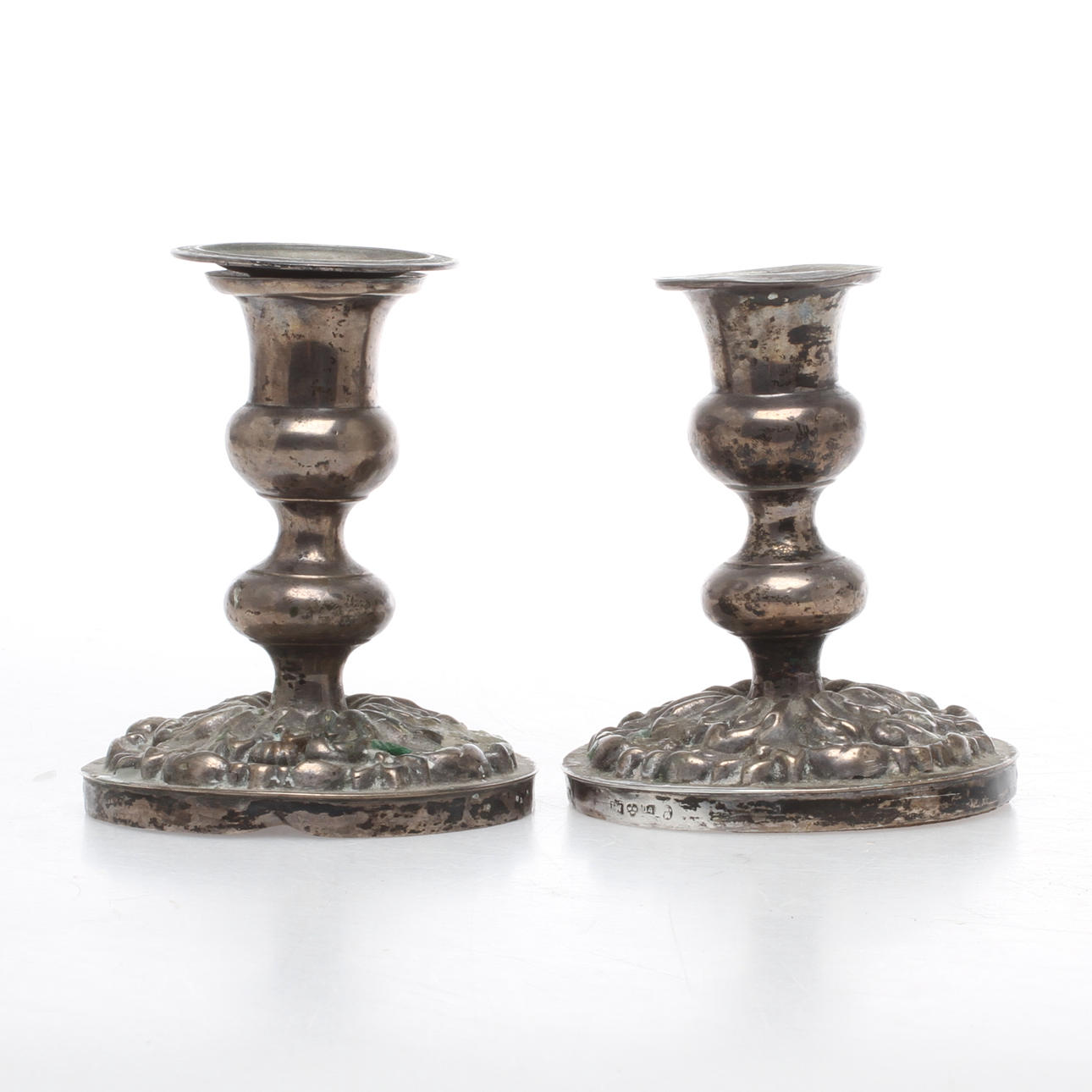 LJUSSTAKAR, ett par, silver, Johan Wahlström, Jönköping, 1844.