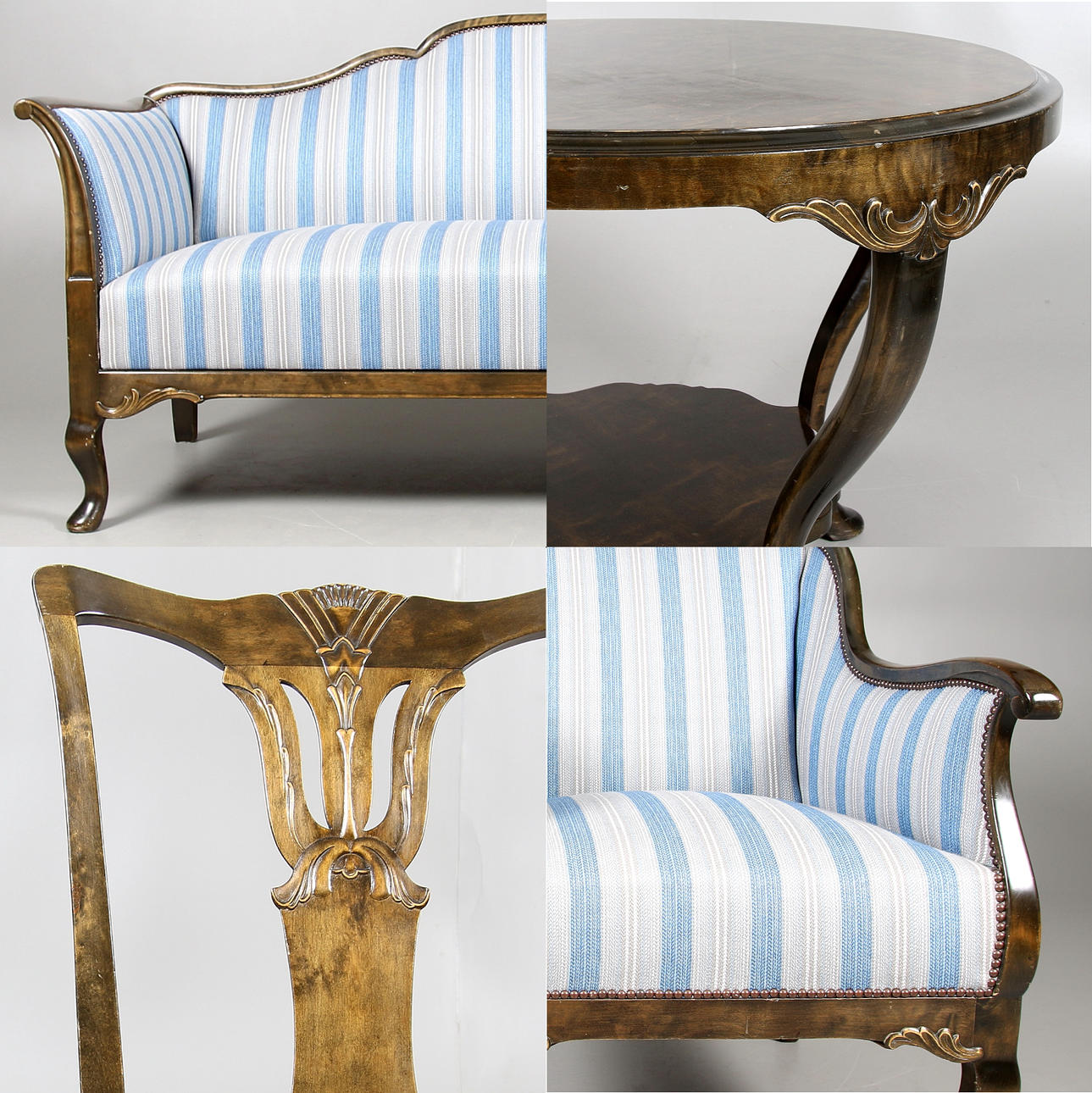 SALONGSGRUPP, 6 delar, Chippendale. 1900-talets första hälft.