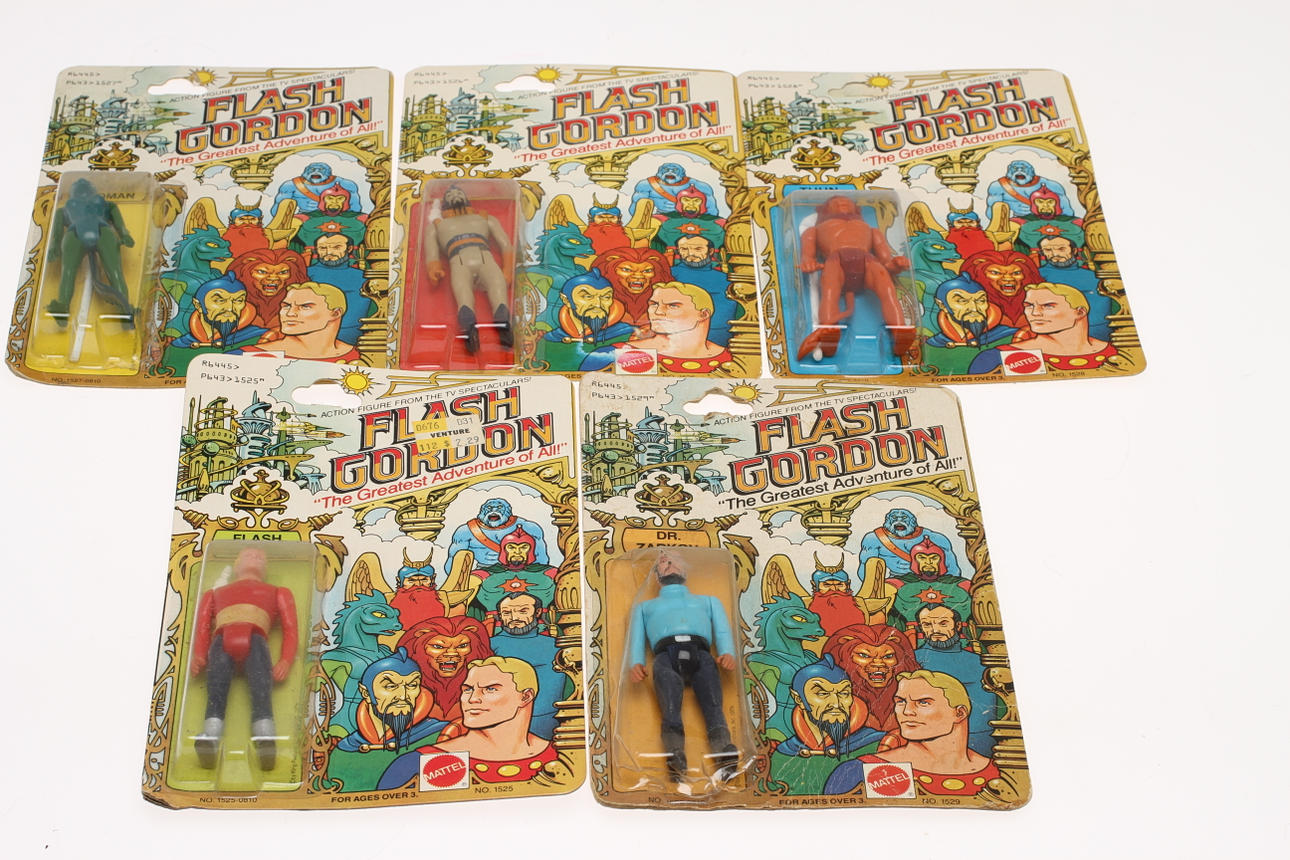 MATTEL, 5 PIECES FLASH GORDON ACTION FIGURES, 1979.