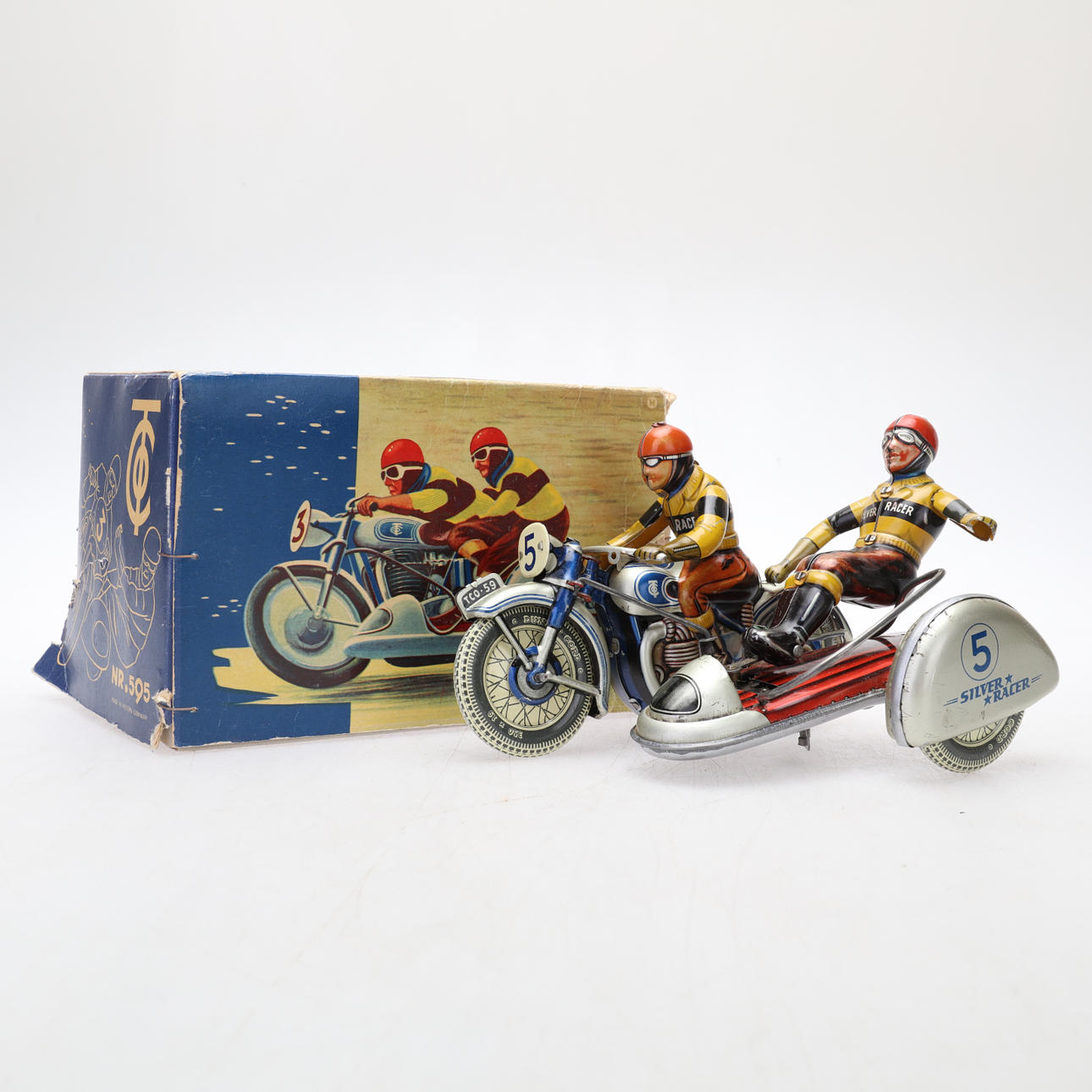 ANCIEN DINKY TOYS Moto Side Car Tricycle Police Tole 1940 1950 1/43
