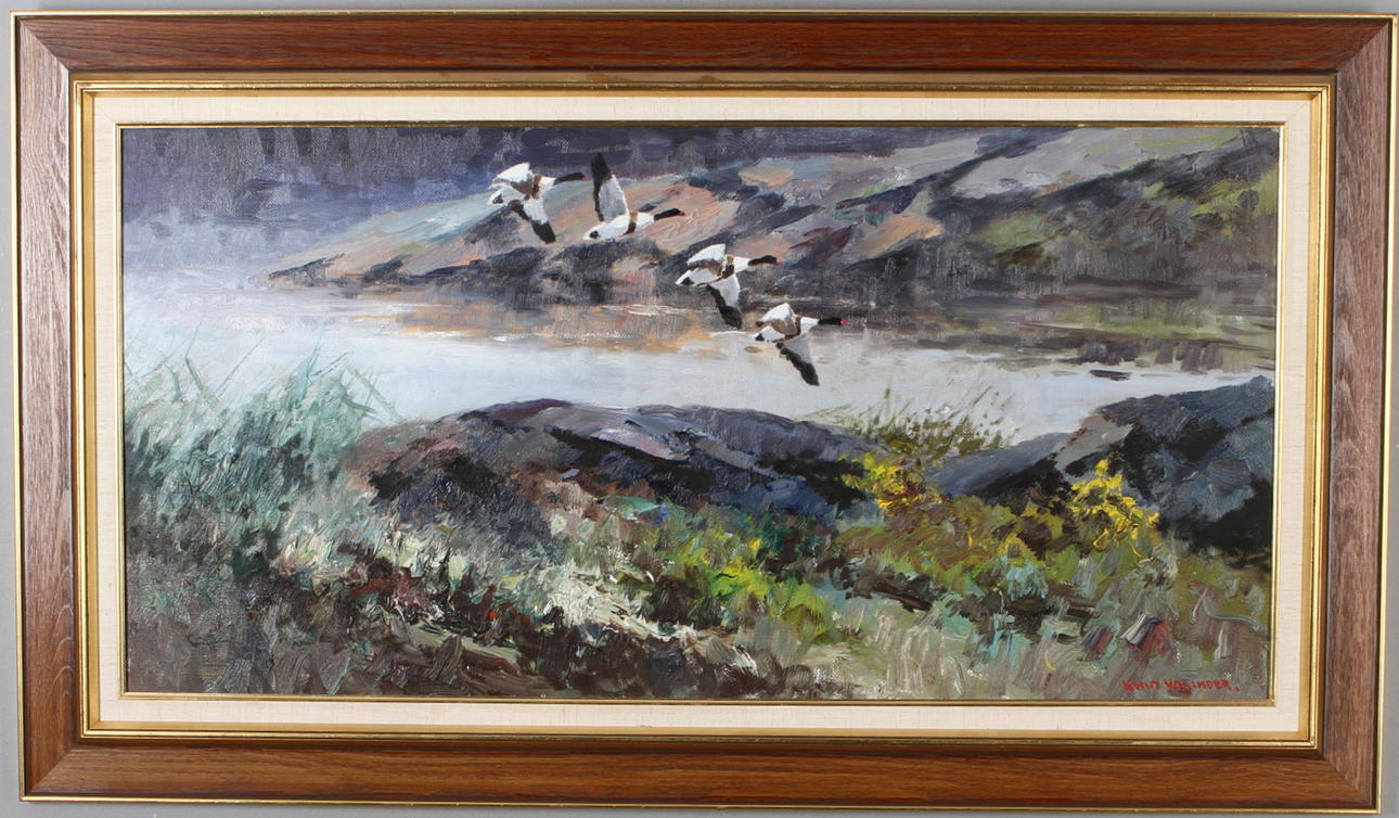 KNUT VALINDER. "Gravänder", olja på duk, signerad.