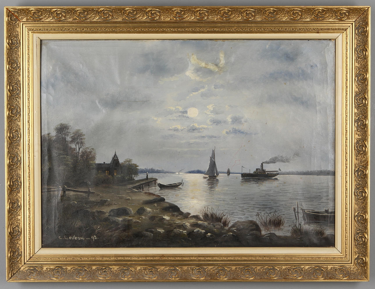 OKÄND KONSTNÄR. Romantiskt landskap, olja på duk, signerad och daterad -98.