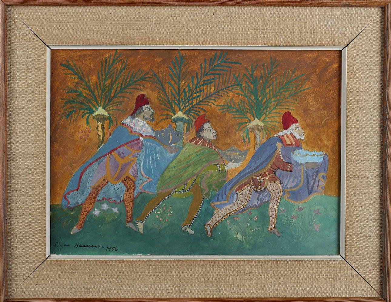 SIGNE HAMMAR. Tre vise män. Akvarell. Signerad och daterad 1956.