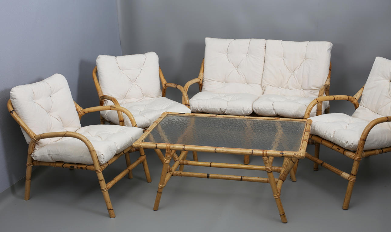 SITTGRUPP i Bambu och rotting, 5 delar.