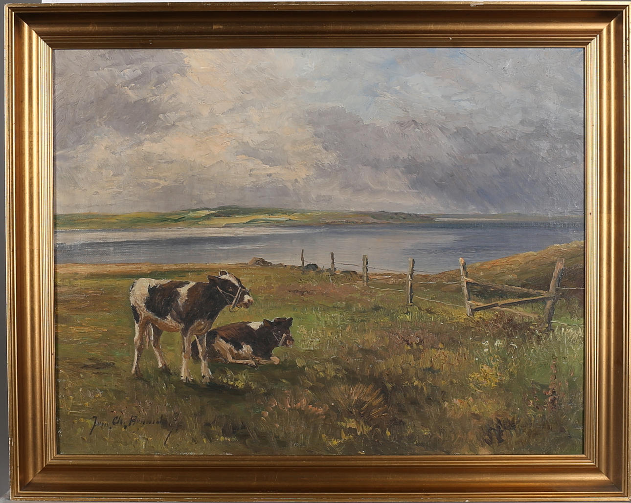 JENS CHRISTIAN BENNEDSEN. Landskap med kor, olja på duk, signerad.