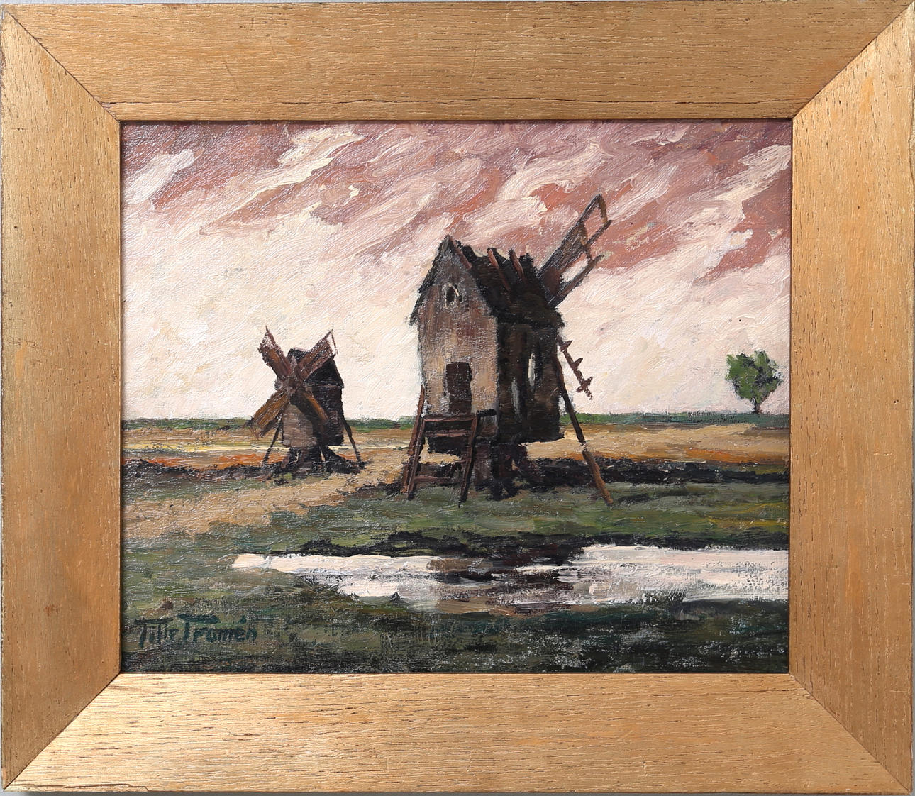 FILLE FROMÉN. "Väderkvarnar, Öland", olja på pannå, signerad Fille Fromén.