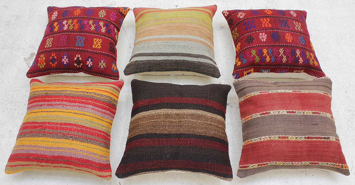 KUDDARFODRAL, 6 st, Orientaliska, Anatoliska kelimer, ca 45 x 45 cm.