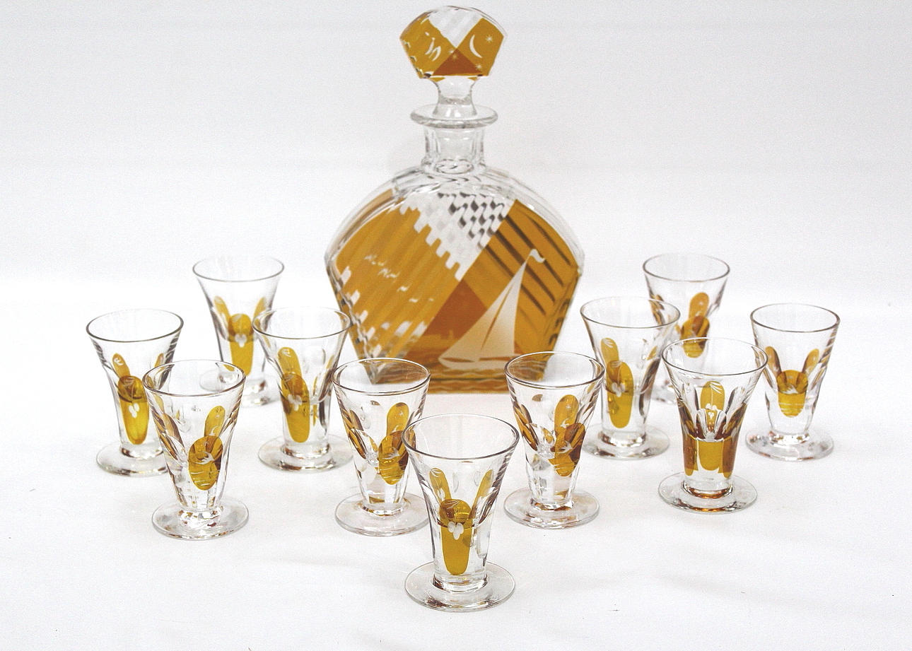 KARAFF OCH elva stycken GLAS, Böhmisk kristall.