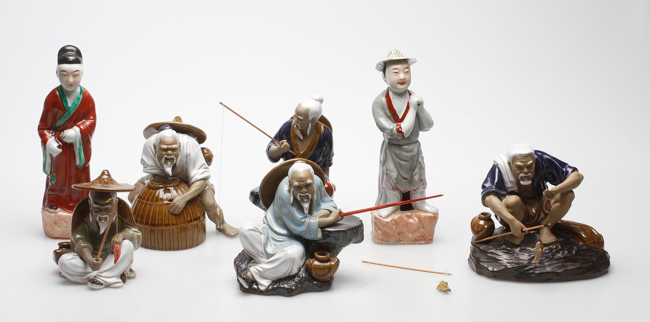 FIGURINER, 8 st, keramik, orientaliska.