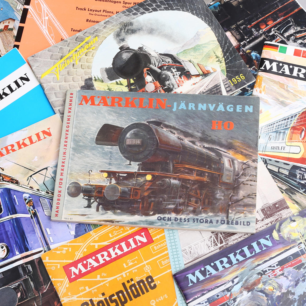 MÄRKLIN, FLEISCHMANN, catálogos, 9 piezas, años 50/60.