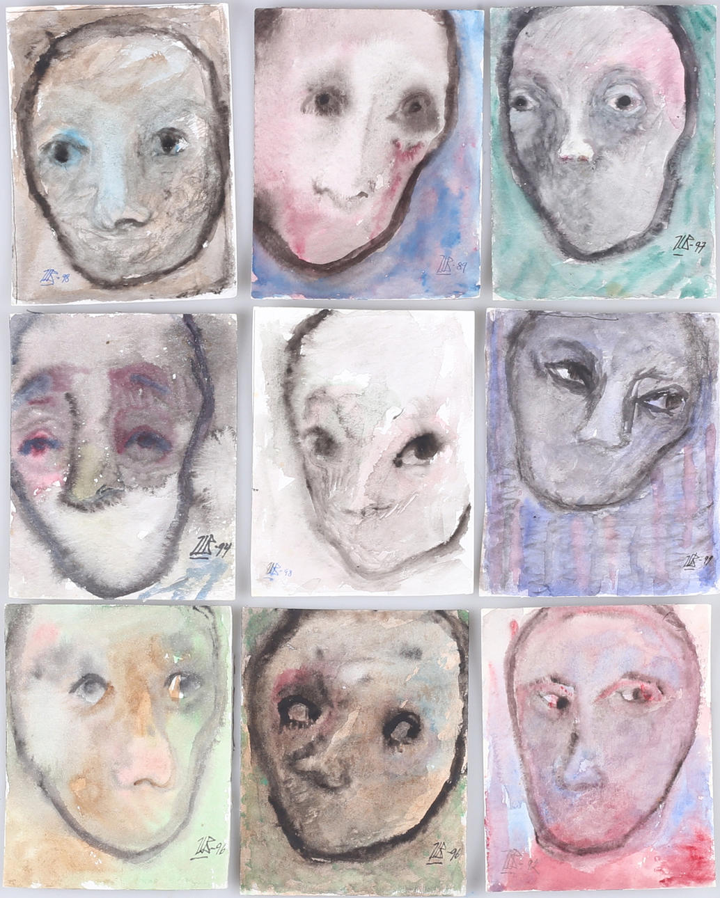 ULLA BORGSTRÖM. Parti akvareller, 9 st, ansikten, monogramsignerade U B och daterade.