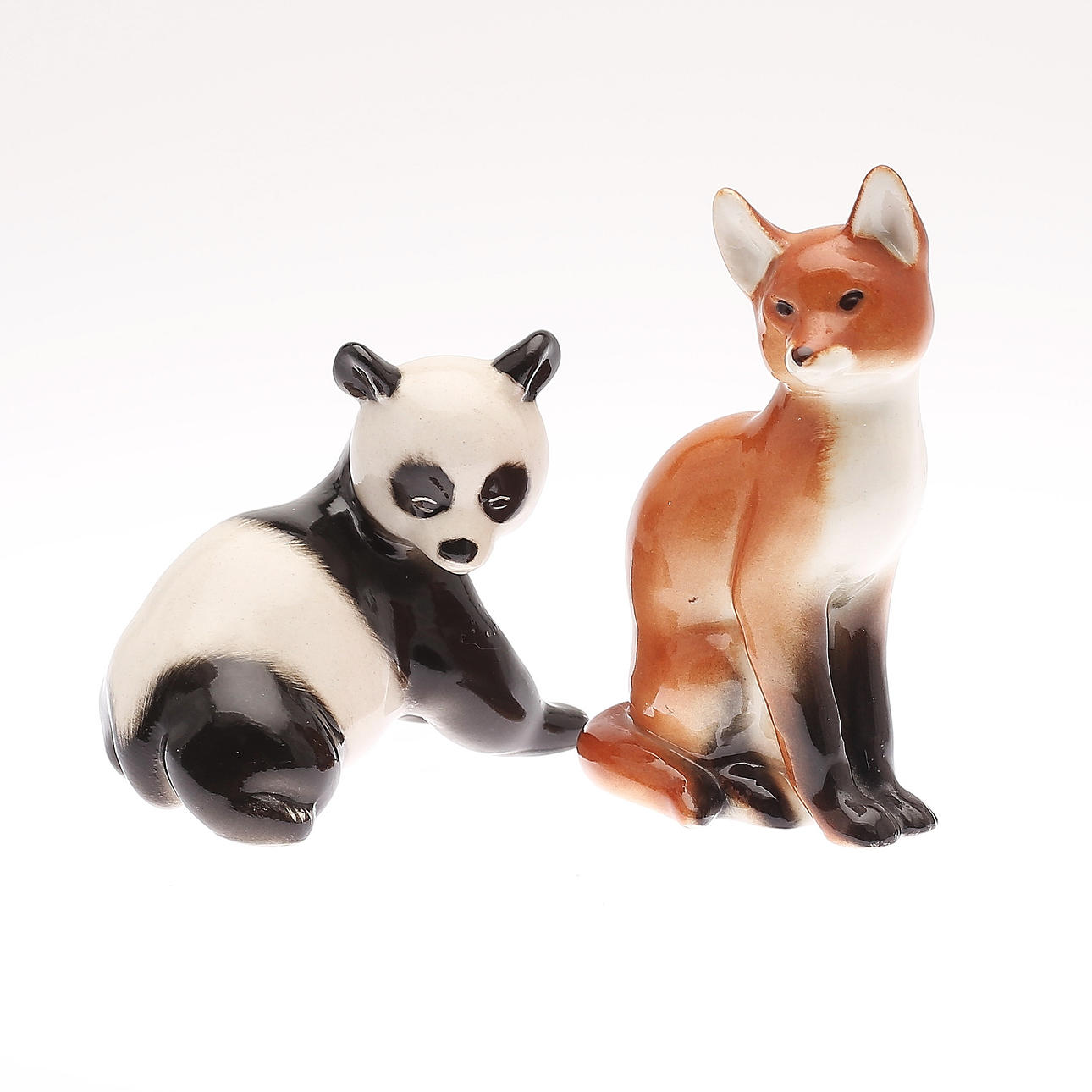 FIGURINES, 2 pcs, panda and fox, porcelain, USSR.
