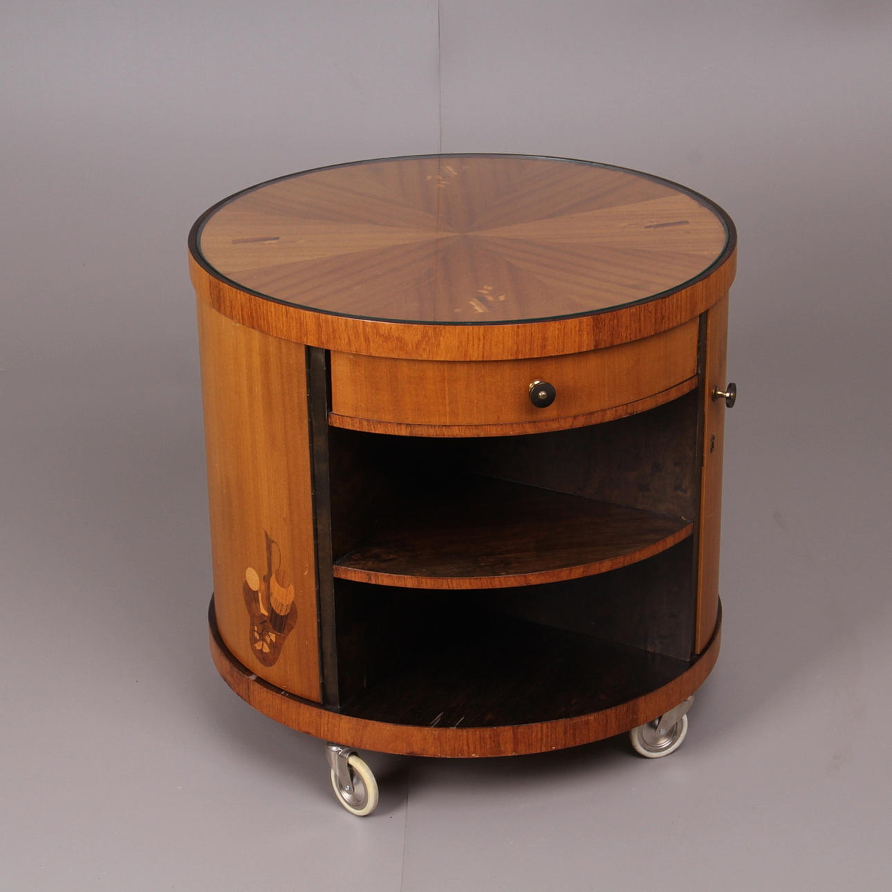 BARBORD, art deco, med glasskiva och intarsia, 1940-tal.