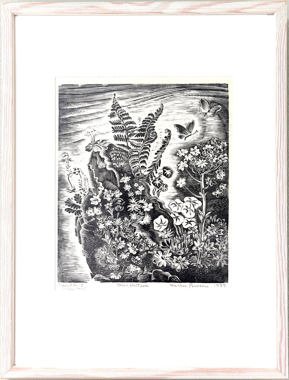 KARIN PERSSON. "Blomstertuva", träsnitt, n:o 13 signerat Karin Persson.