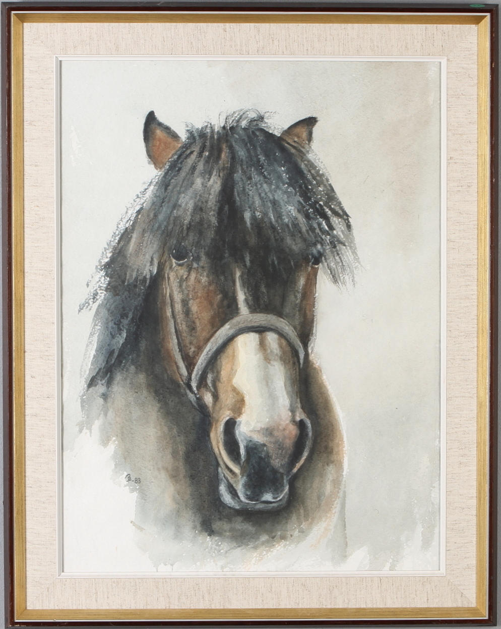 OIDENTIFIERAD KONSTNÄR. Akvarell, hästporträtt, monogramsignerad samt daterad -83.