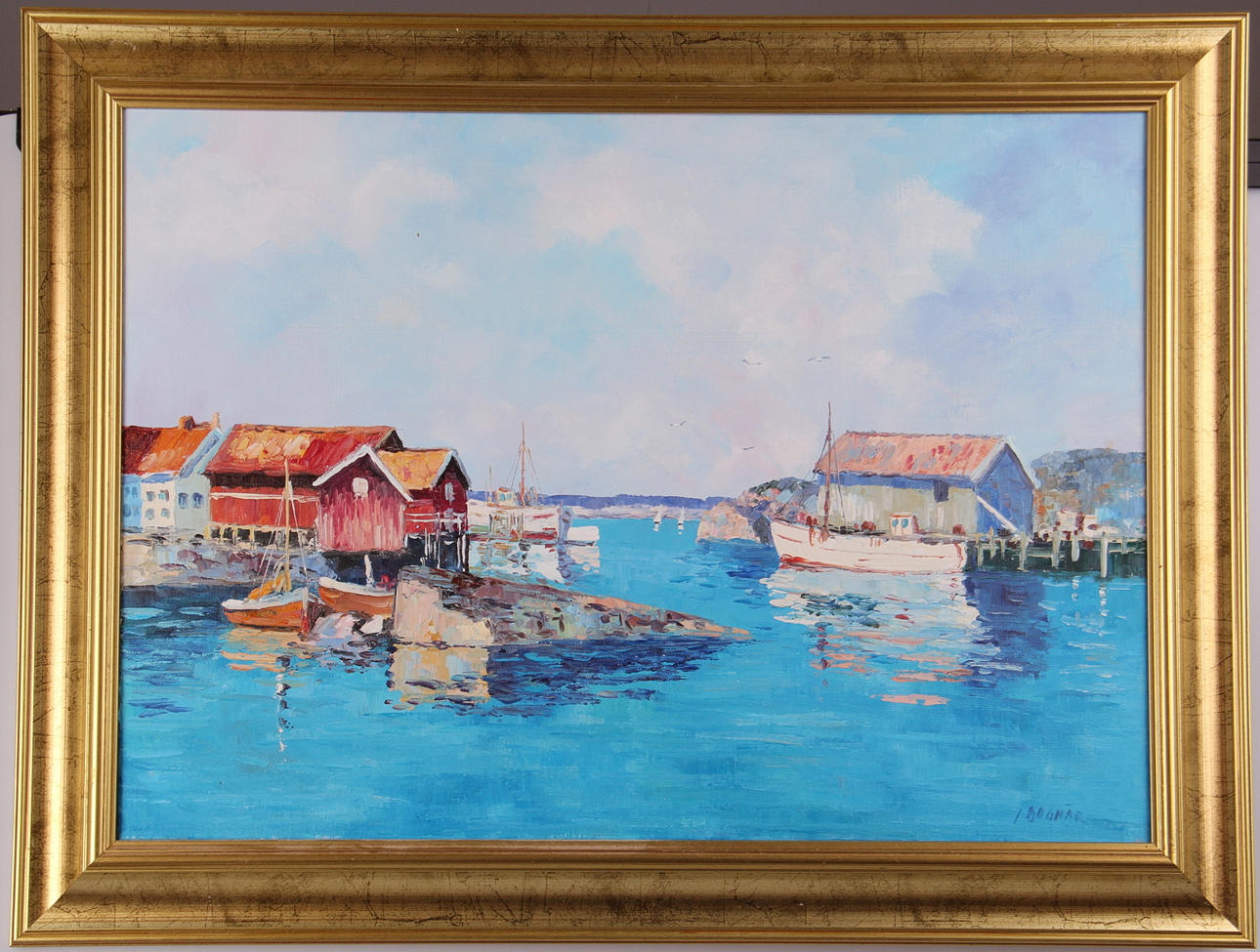 ISTVAN BOGNAR. olja på duk, skärgård, signerad.