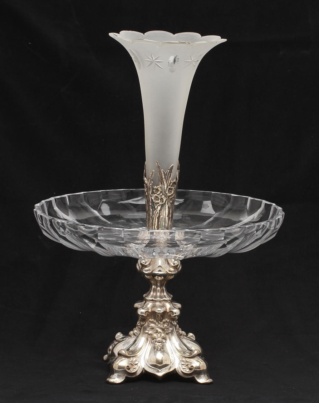 BORDSUPPSATS, nysilver, glas, sekelskifte 1800/1900.