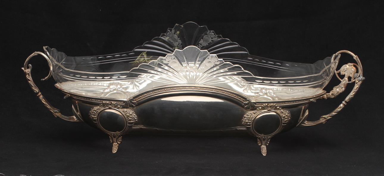 JARDINIERE, nysilver, glasinsats, WMF Württembergische Metallwarenfabrik, 1900-talets första hälft..