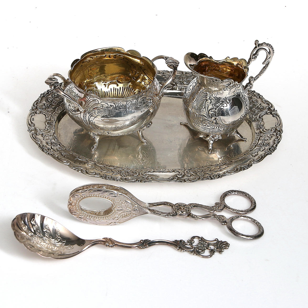 PARTI SILVER, 5 delar, silver, 1960-tal. Totalvikt 407 gram.