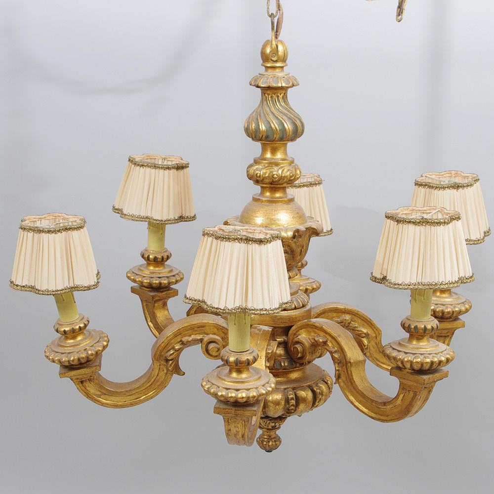 LJUSKRONA, 6-armad, förgyllt trä, höjd 80 cm, diameter 80 cm.