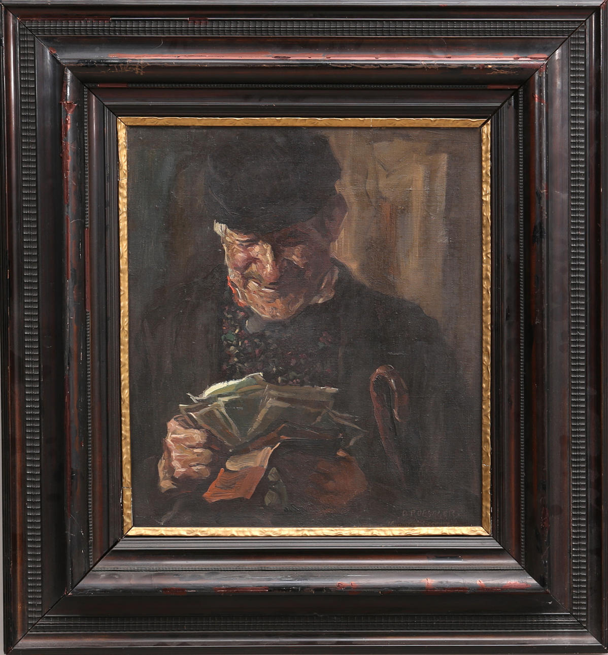 AUGUST ROESELER. Nöjd man. Olja på duk, signerad A. Roeseler, München ...