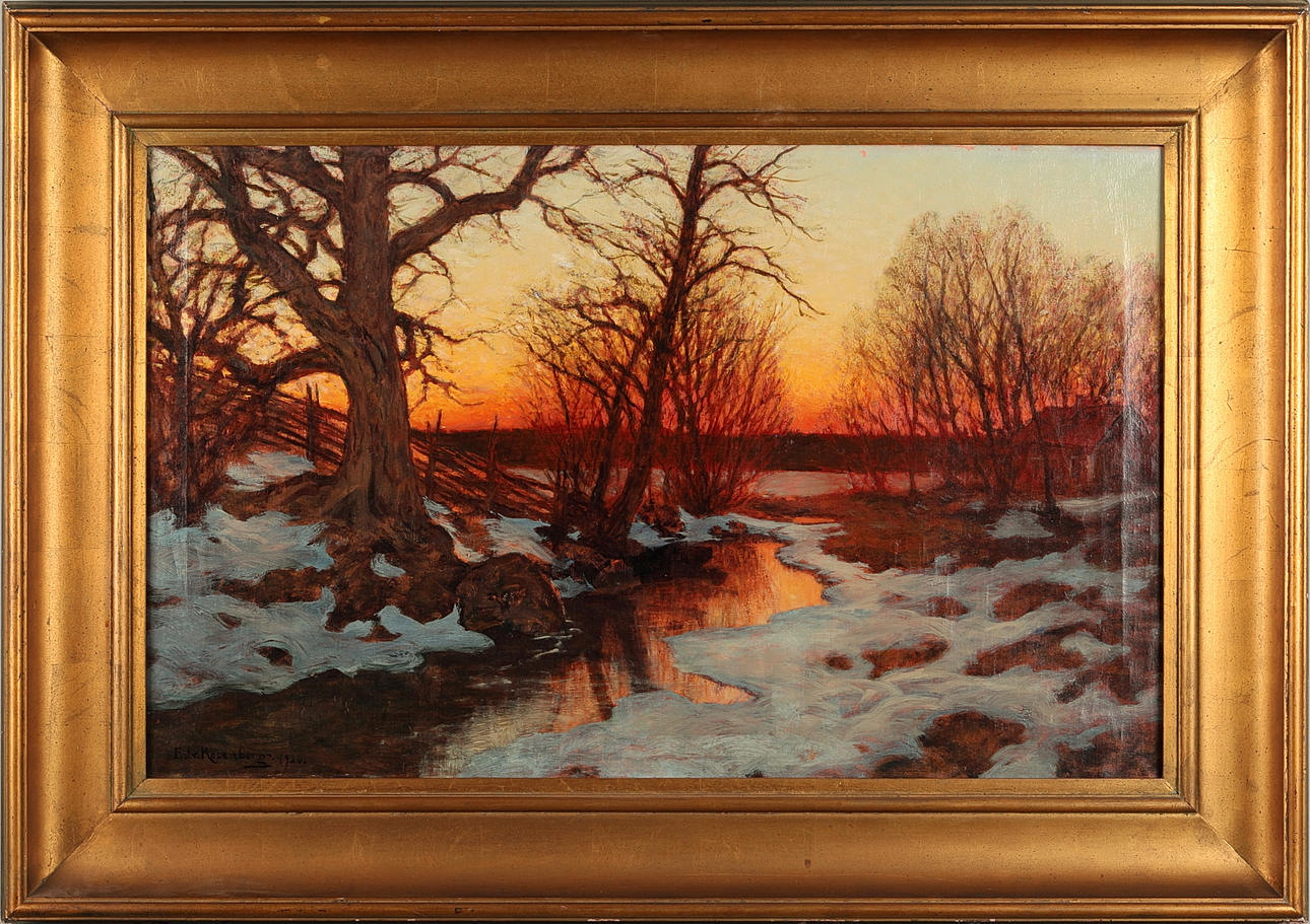 EDVARD ROSENBERG (1858-1934):. Sunset in Winter Landscape.