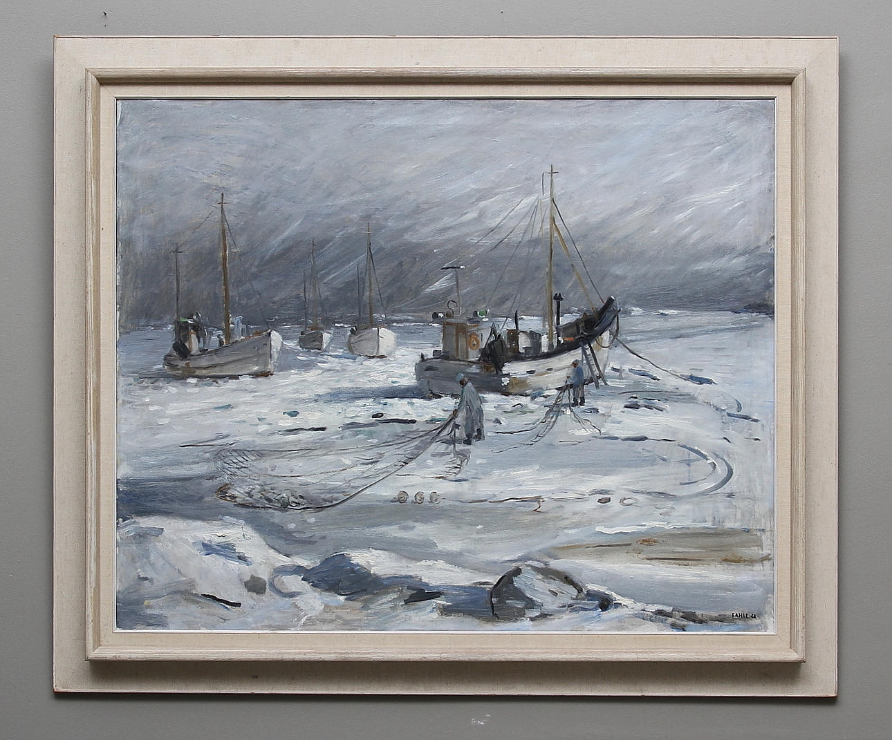 GUSTAF ADOLF FAHLE. Vinter Fyrudden, Gryt. Olja på duk. Signerad Fahle och daterad februari -66.