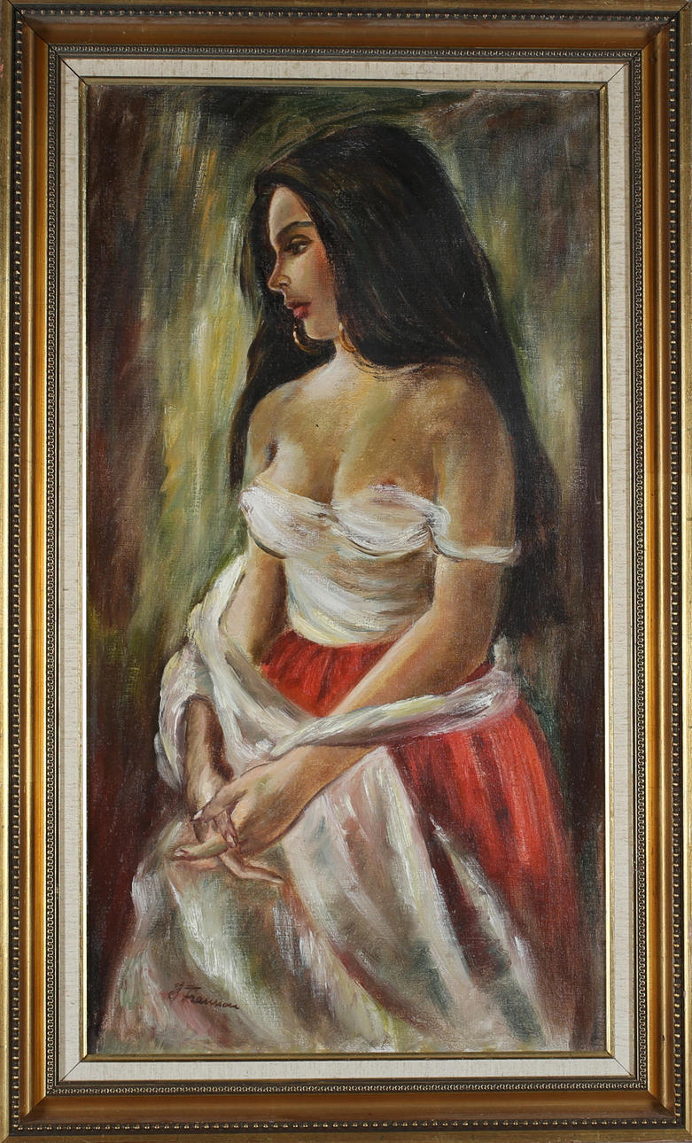 OIDENTIFIERAD KONSTNÄR. Model study, oil on canvas, signed J Fransson.