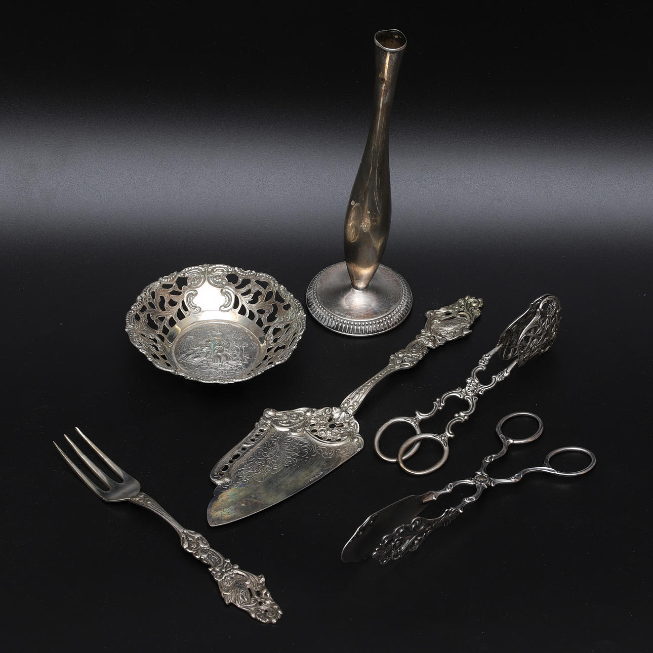 SILVERFÖREMÅL, 6 delar, silver, bl.a. tårtspade.