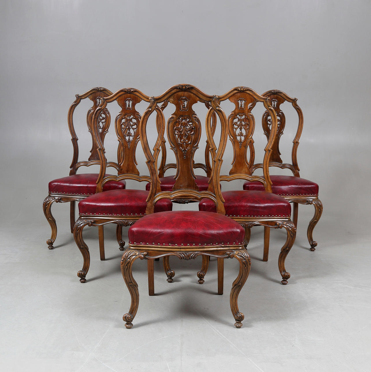 SILLAS, 6 piezas, estilo rococó, 1900.