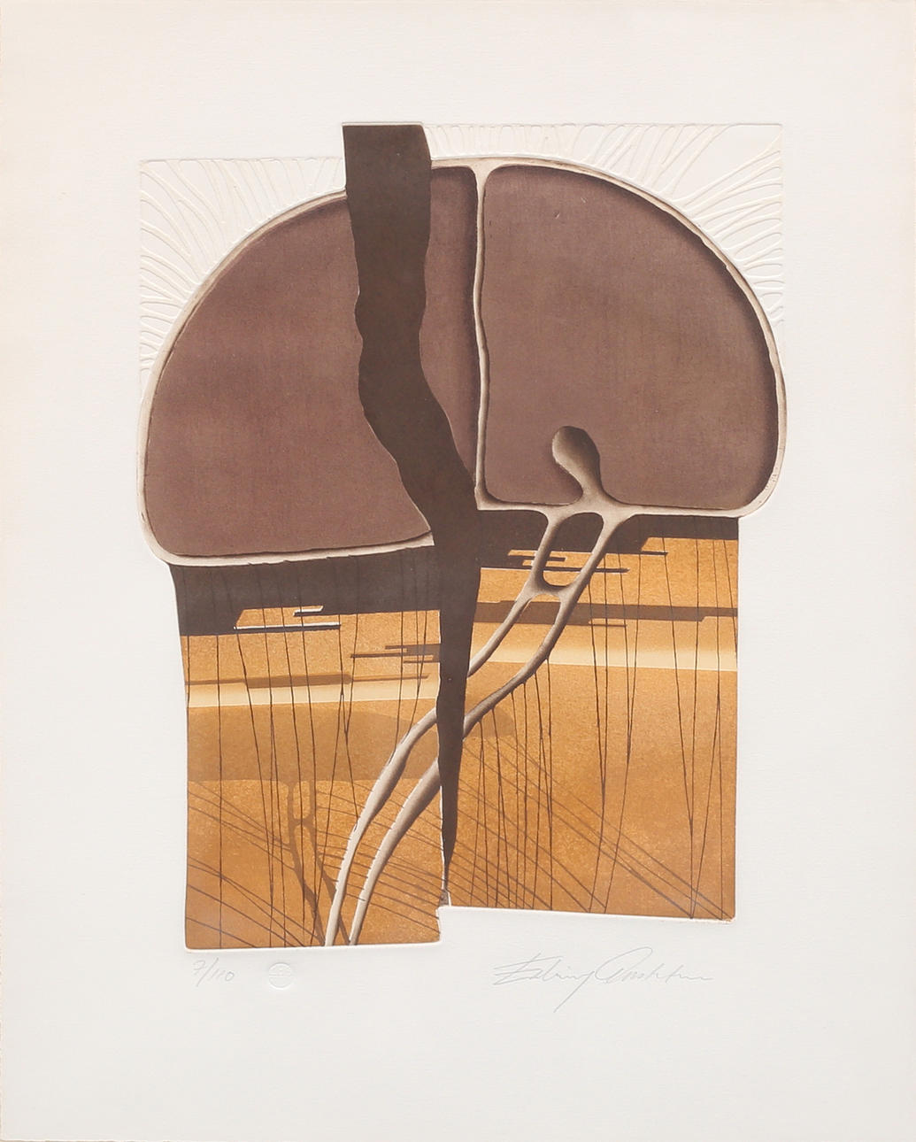 ERLING GUSTAFSSON. Composition, color etching no. 7/110, indistinctly signed.
