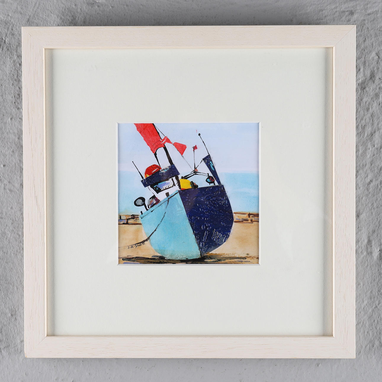 JOAN SCOTT. BLUE BOAT ON THE BEACH.