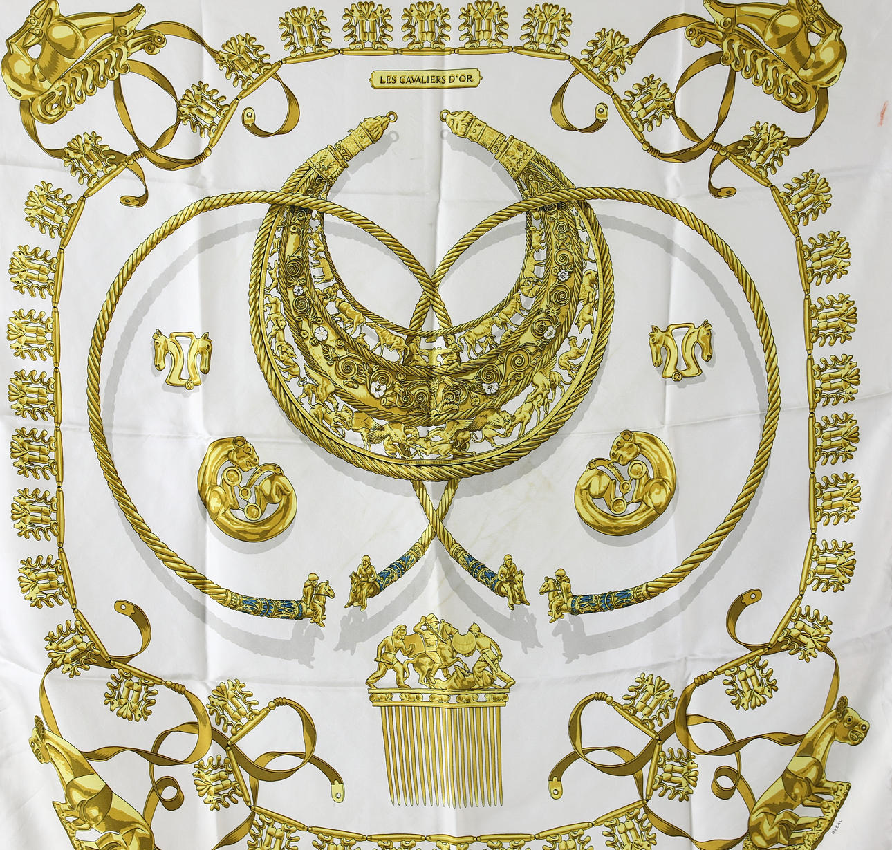 HERMES. SCARF, Les Cavalier D'or, Paris.