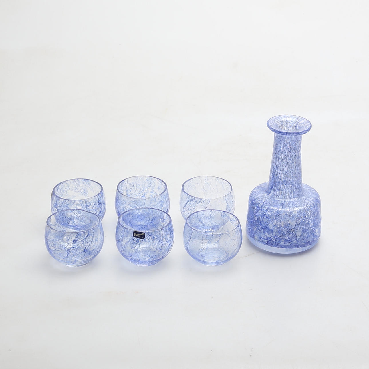 FLASKA med GLAS, 6 st, Björkshult, 1900-tal.