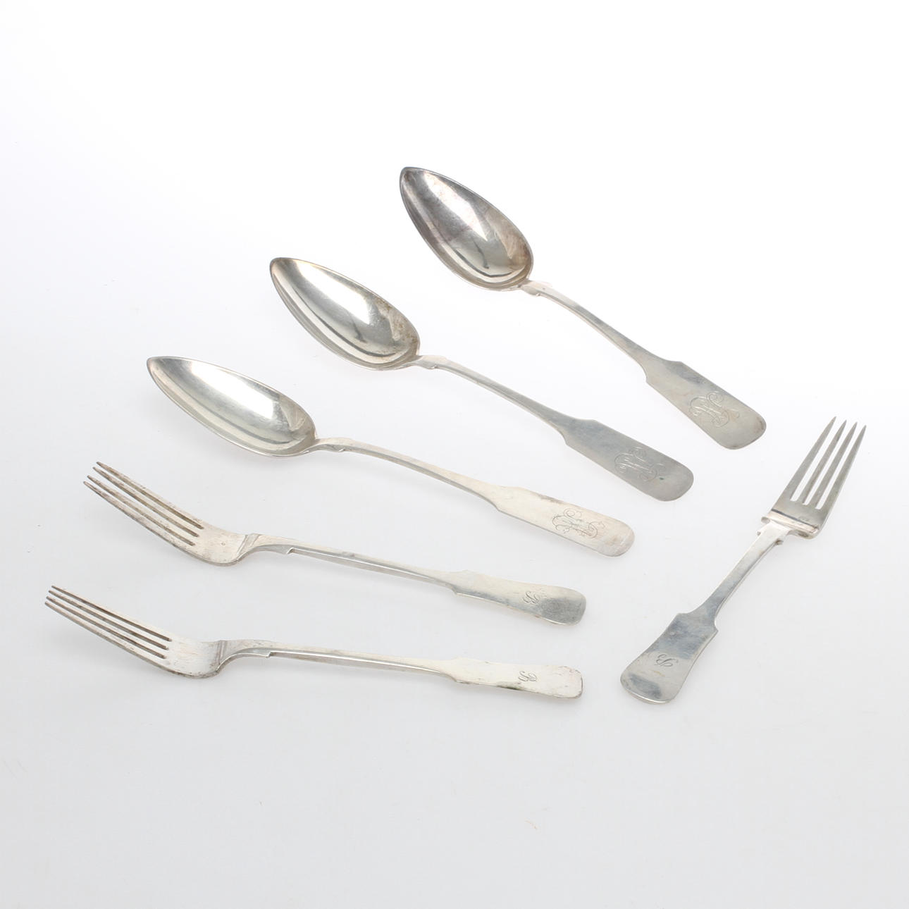 SKEDAR 3 st. samt GAFFLAR 2+1 st., silver, mestadels Tyskland.